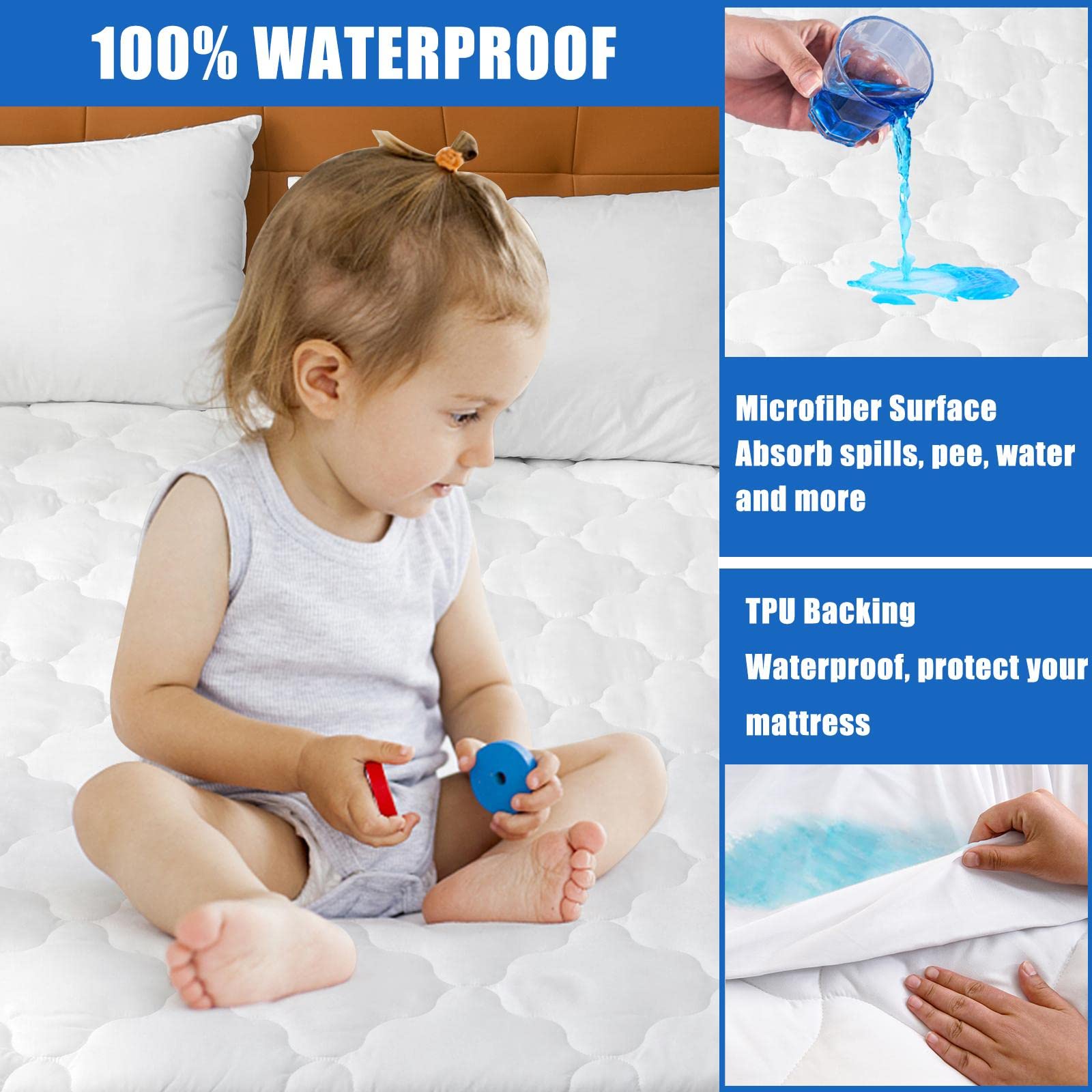 Jamrest Waterproof Mattress Protector Twin Xl Size, 6''-21'' Deep Pocket Fitted Quilted Mattress Pad Cover, Breathable Hollow Co