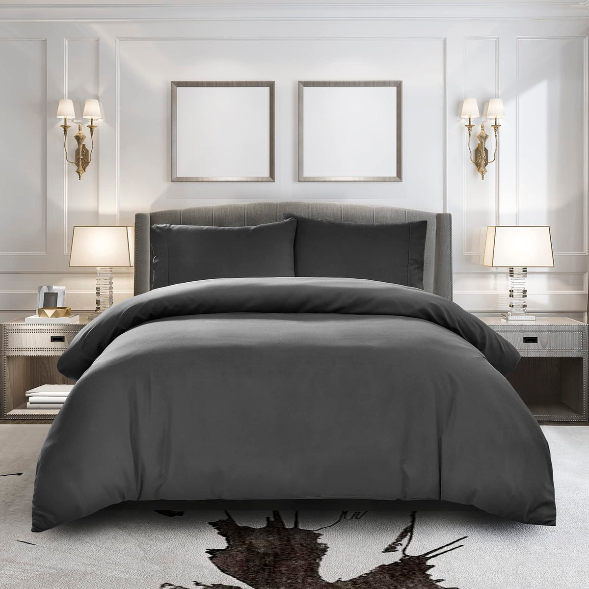 Pure Bedding Duvet Cover Full [3-Piece, Dark Grey] - 1 Comforter Protector With Zipper Flap And 2 Pillow Shams - Hotel Luxury 18