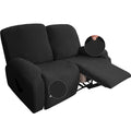 Jiviner Newest Design 6-Piece Recliner Chair Covers Stretch Jacquard Chair Covers For Recliner Recliner Slipcovers For Living Room Soft Recliner Protector With Pocket (Loveseat Recliner, Black)