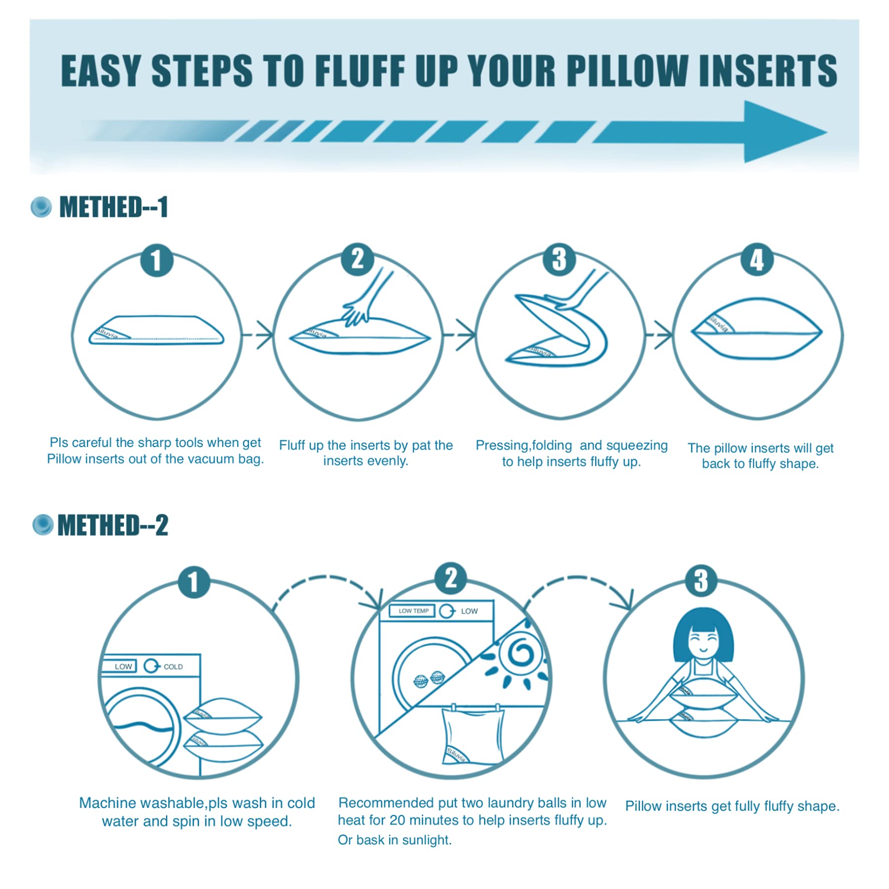 Siluvia 18"x18" Pillow Inserts Set of 2 Cotton White