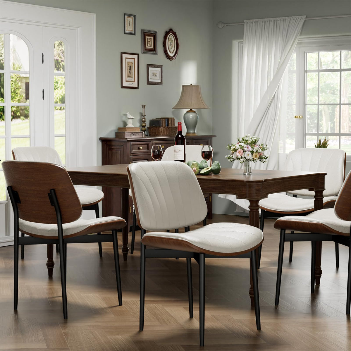 Yafiti Dining Chairs Set Of 6, Dining Room And Kitchen Chairs, Mid Century Modern Accent Chair, Upholstered Pu Leather Chairs Fo