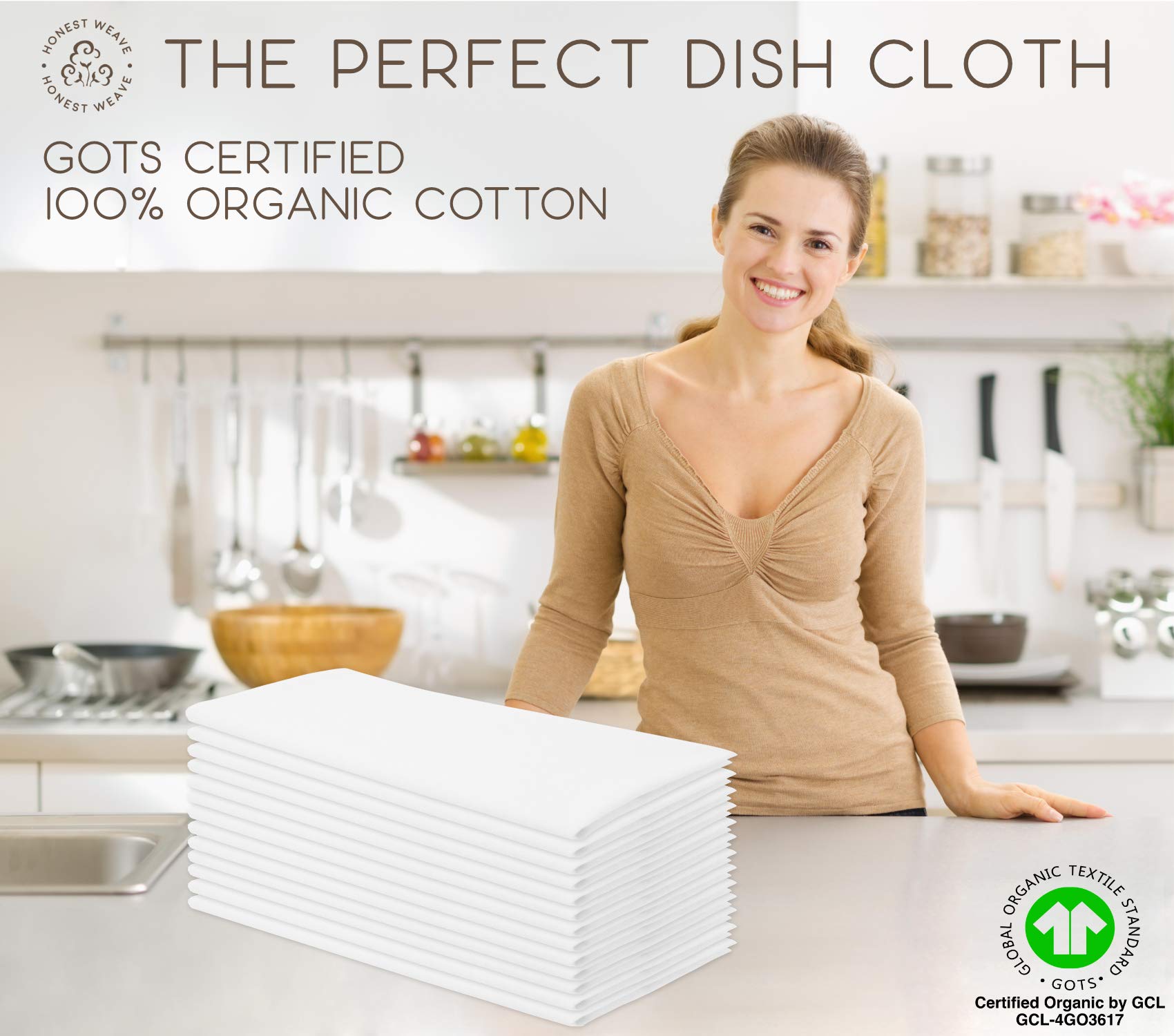 Honest Weave Gots Certified 100% Organic Flour Sack Cotton Kitchen Hand And Dish Towel Sets - Extra Large 27X27 Inches, Fully He