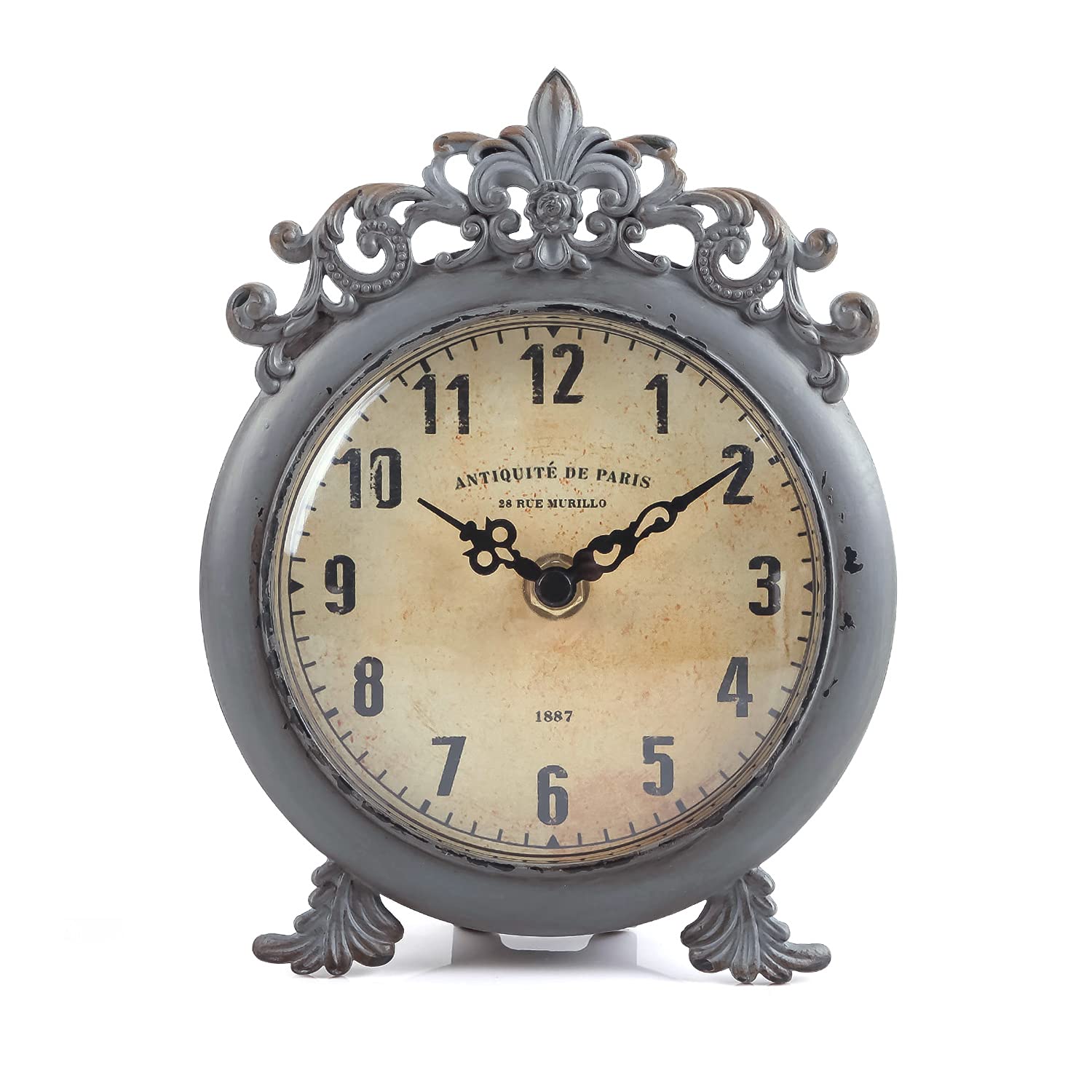 NIKKY HOME Small Vintage Table Clock, Decorative Shelf Desk Top Clock Battery Operated Round French Design, Farmhouse Home Decor