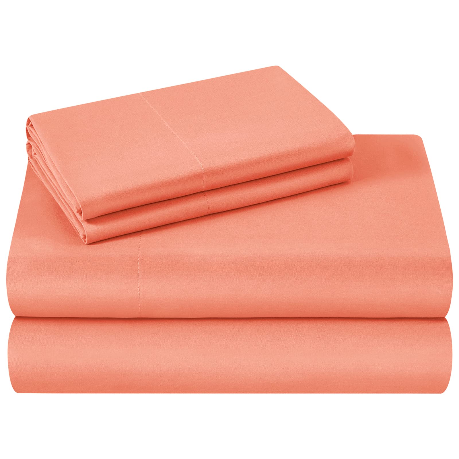 Homeideas Queen Size Bed Sheets - 4 Piece Set (Coral) - Extra Soft Brushed Microfiber 1800 Bedding Sheets, Deep Pocket, Wrinkle & Fade Free