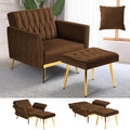 Acmease Velvet Accent Chair With Adjustable Armrests And Backrest, Button Tufted Lounge Chair, Single Recliner Armchair With Ottoman And Pillow For Living Room, Bedroom, Brown