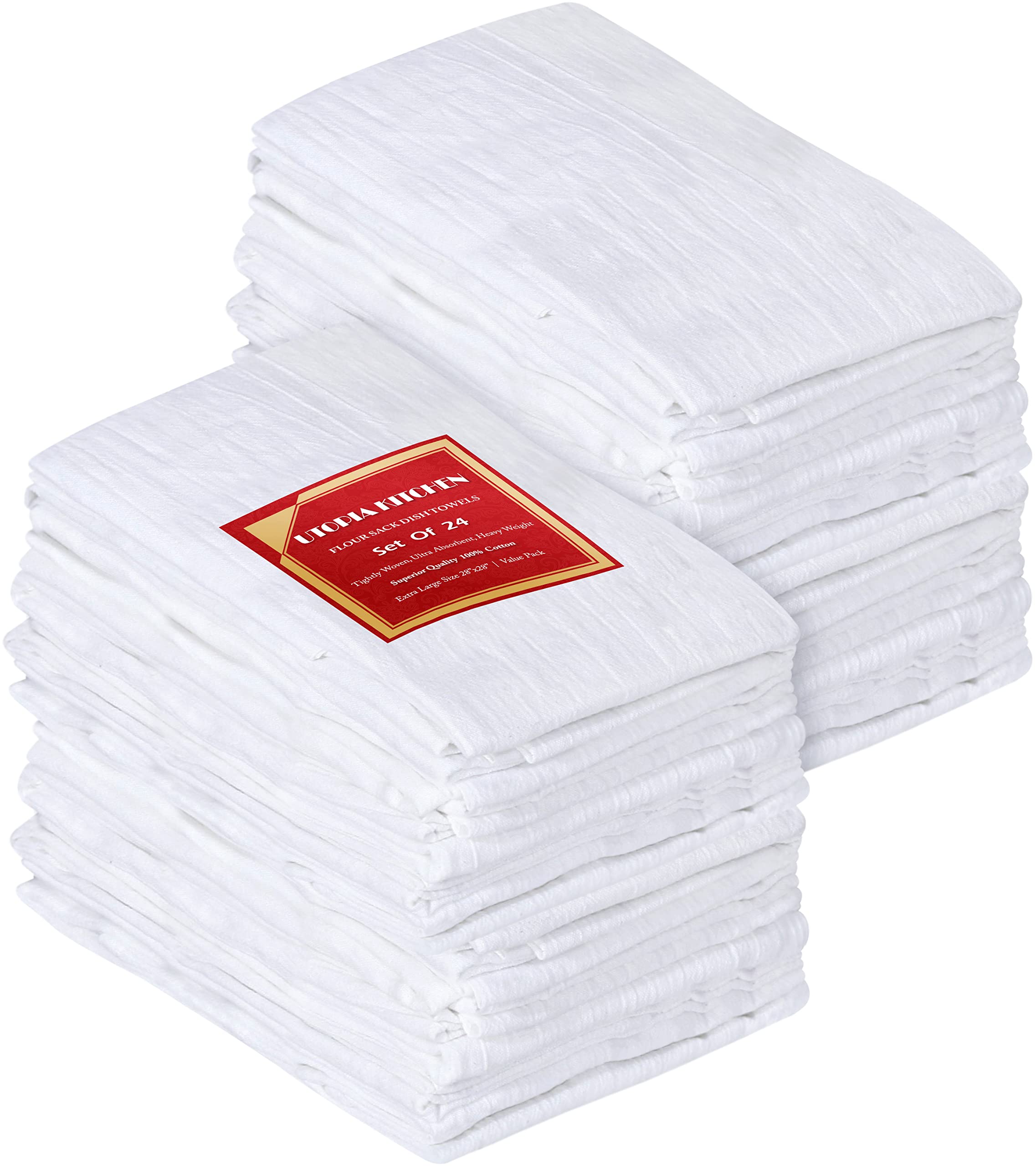 Utopia Kitchen [24 Pack - 28 x 28 Inches White Flour Sack Towels 100% Cotton Tea Towels for Cleaning & Drying - Highly Absorbent