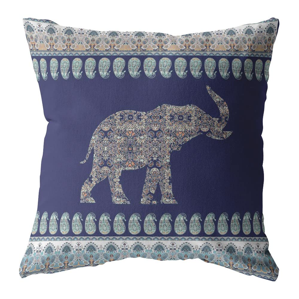 HomeRoots 16â€ Navy Ornate Elephant Suede Throw Pillow