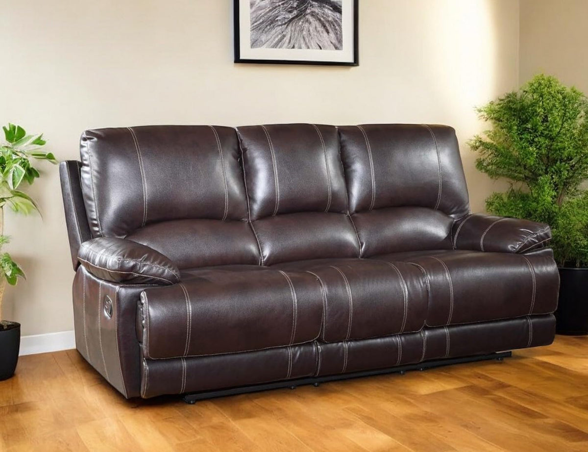 HomeRoots 89&quot; Brown Microfiber Reclining Sofa with Black Legs