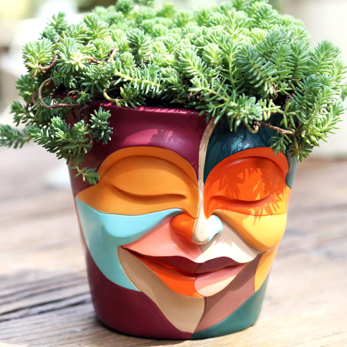 Gugugo Abstract Rainbow Head Planter, Unique Face Plant Pot With Drainage, Cute Eclectic Flower Planters Pots For Indoor & Outdo