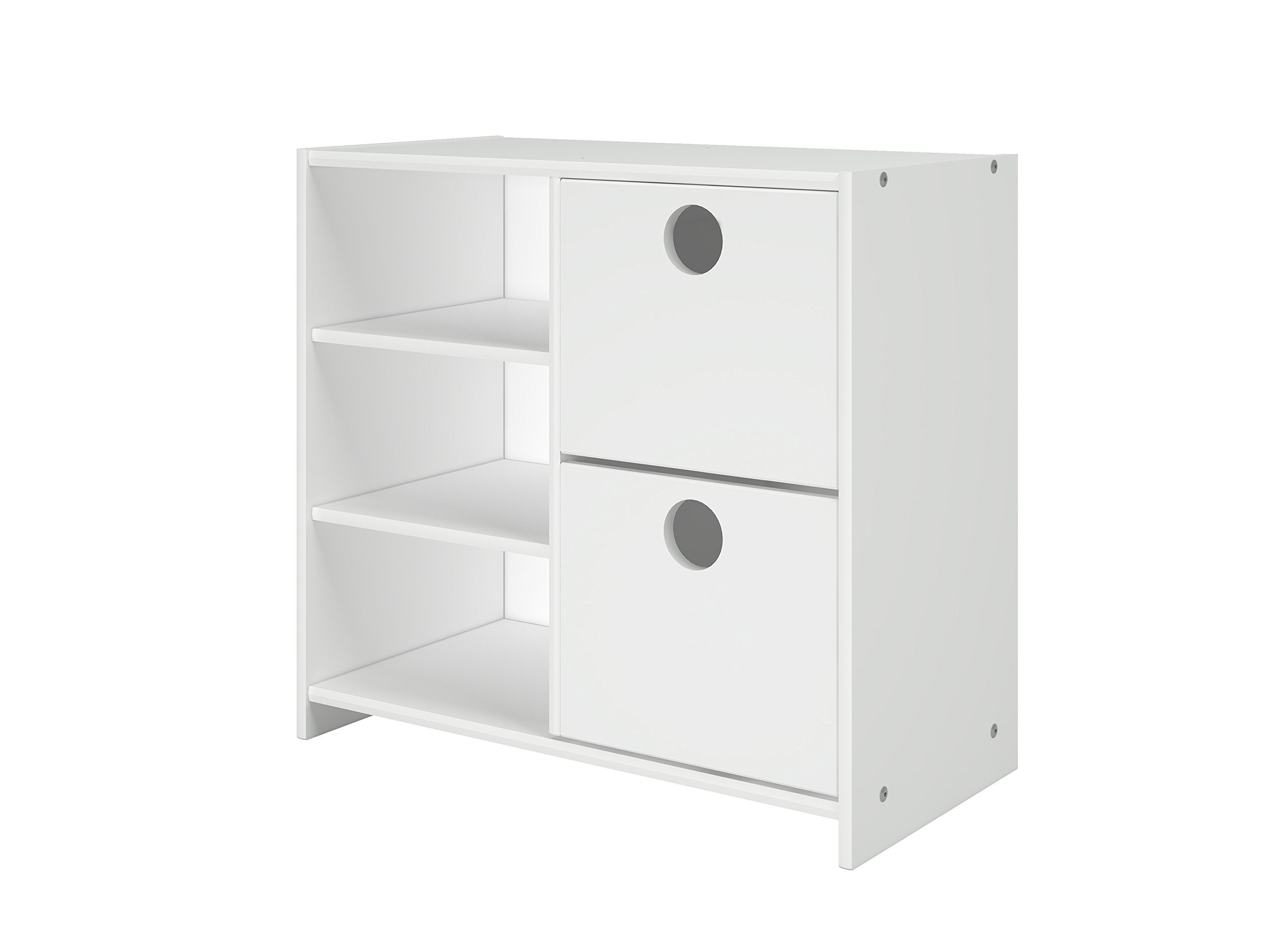 Donco Kids Circles Low Loft 2 Drawer Chest With Shelves In White Finish