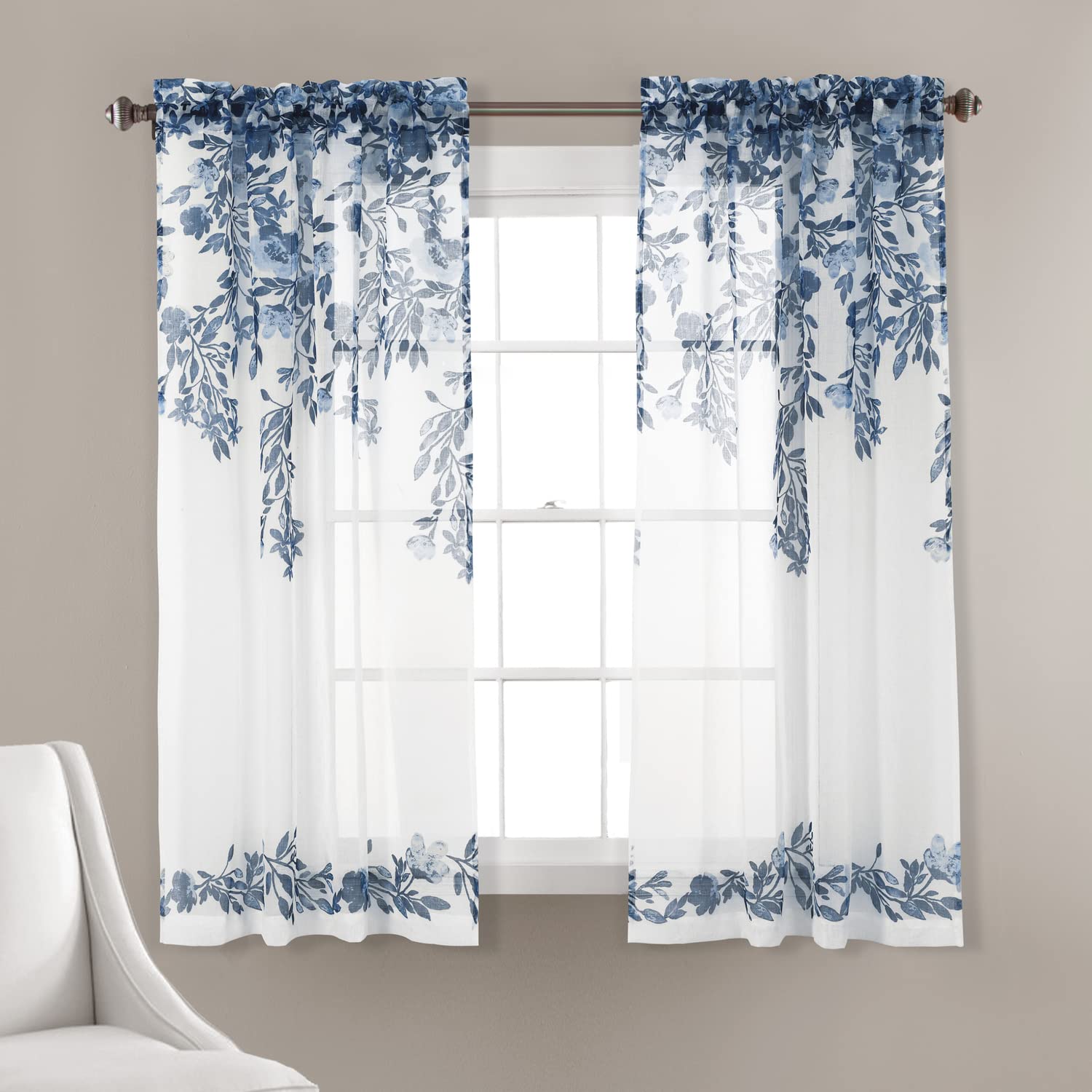 Lush Decor Tanisha Curtains - Sheer Window Panel Set - Floral Vine Print, Beautiful, Modern, Elegant Home Decor - 38' W X 63'