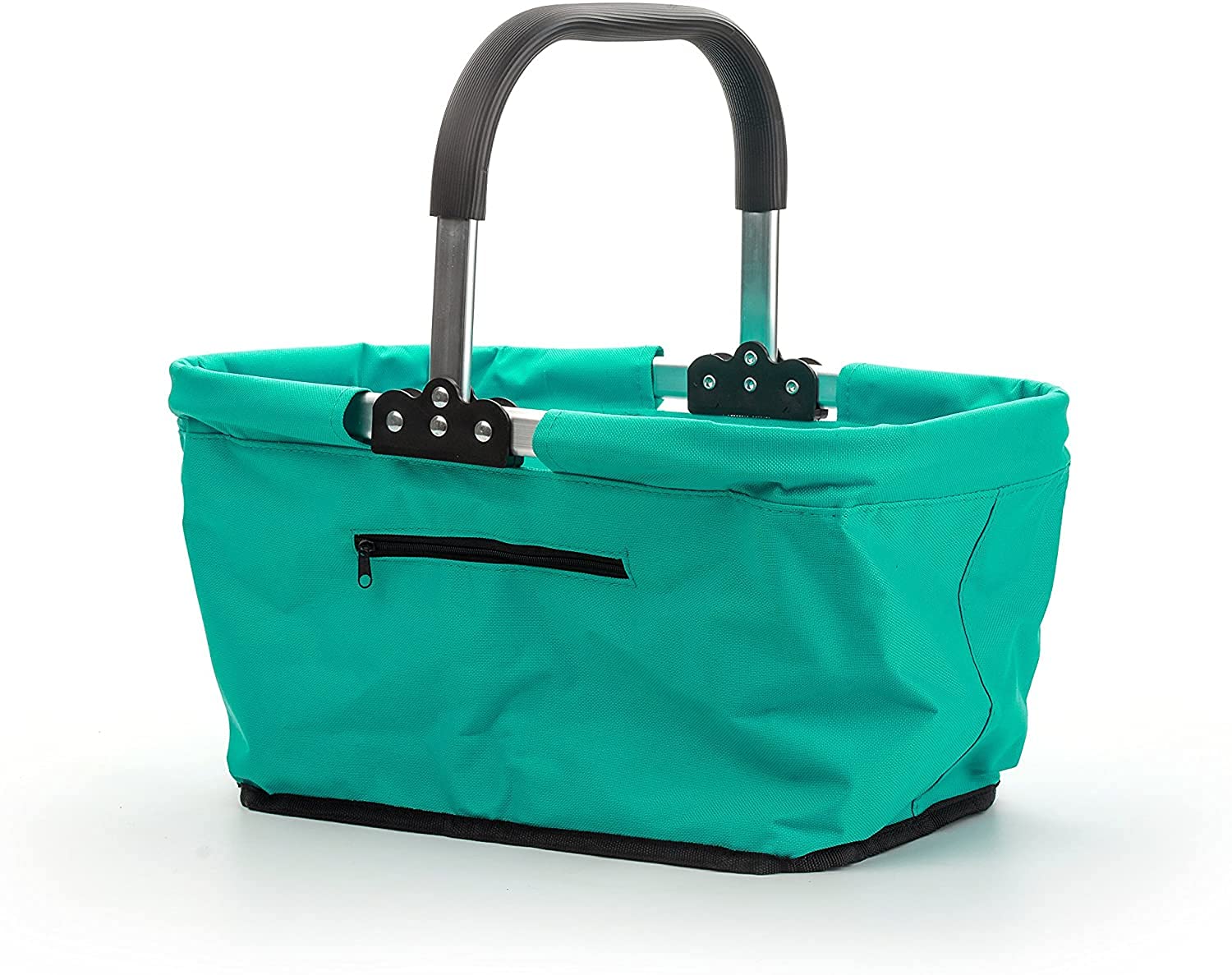Rsvp International Collapsible Market Basket Aluminum Frame, Large Zip Side Pocket, 17X11X18'', Turquoise