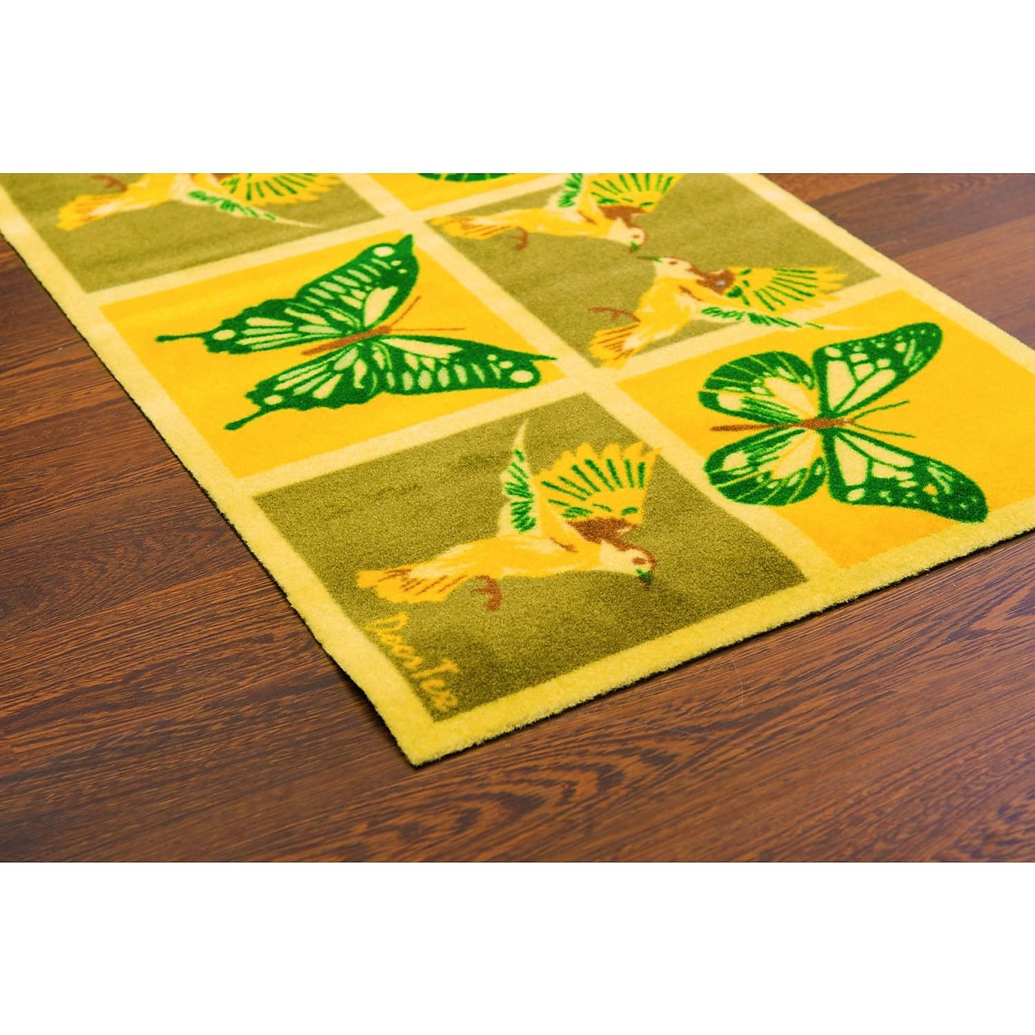 Doortex Short Sun Room Runner Mat 20 x 30 Yellow Butterfly Design