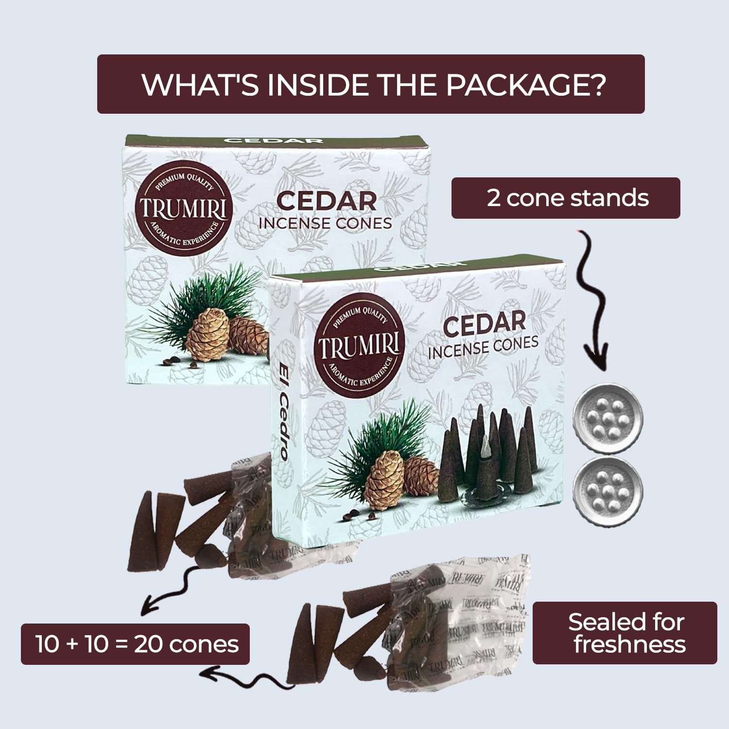 Cedar Incense Cones - Total 20 Cone Incense - Dual Pack Of 10 Insence Cones - Incense Cones Scented - Cone Incense Scents - Inse