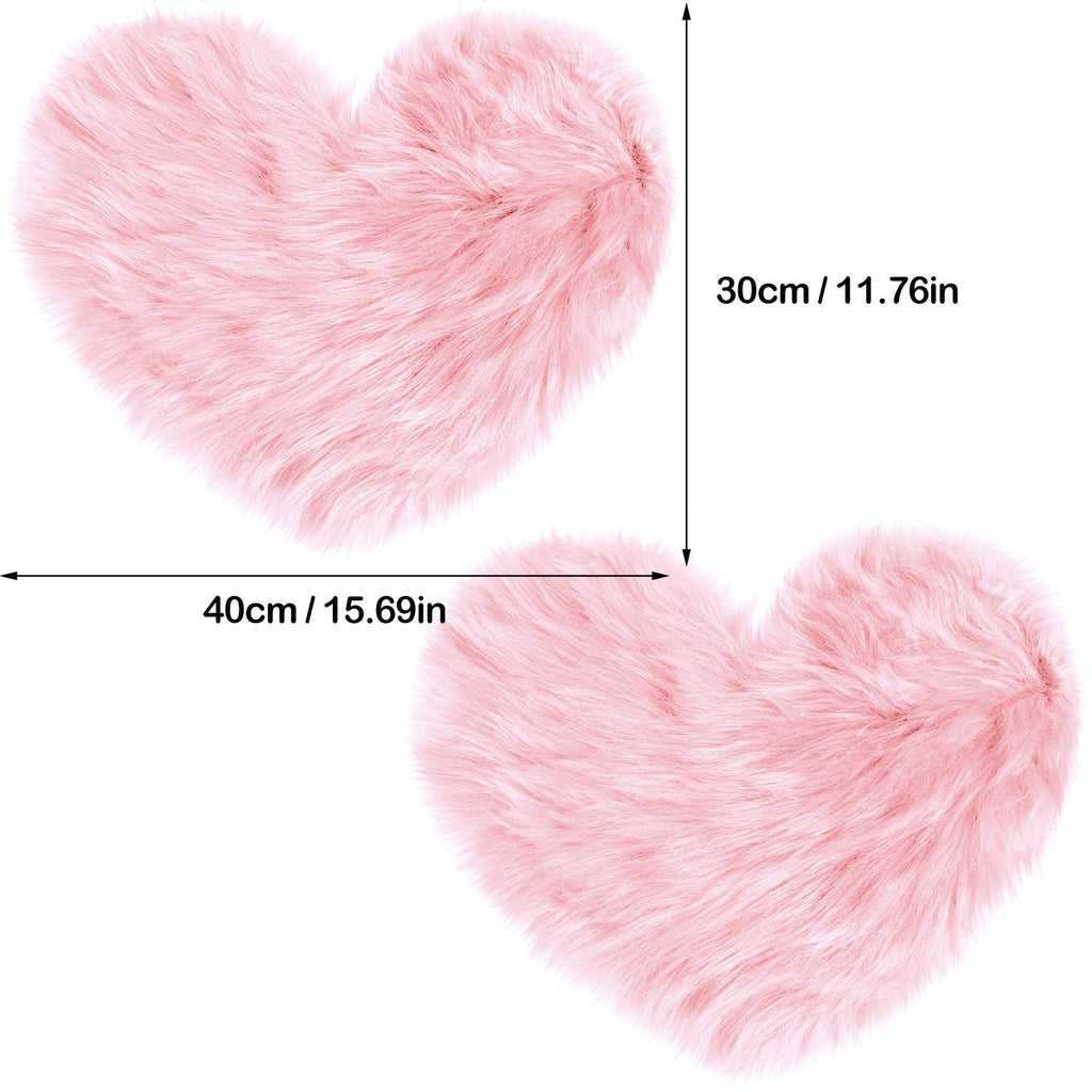 Mudder 2 Pieces Heart Shaped Rug Faux Room Fluffy Carpet Heart Shaped Door Mat For Room Bedroom, 12 X 16 Inch(Pink)