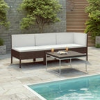 vidaXL 3 Piece Poly Rattan Patio Lounge Set with Cushions, Weather-Resistant Outdoor Furniture, Brown with Cream White Cushions, Easy-Clean & Modular Design