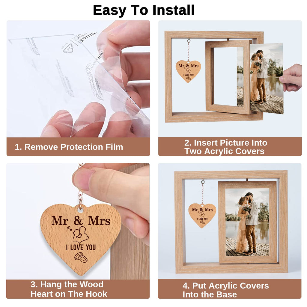 Mr And Mrs Wedding Picture Frame, Rotating Floating Weddingcool Wedding Bride To Be Bridal Shower Gifts For Couples Unique 2023-