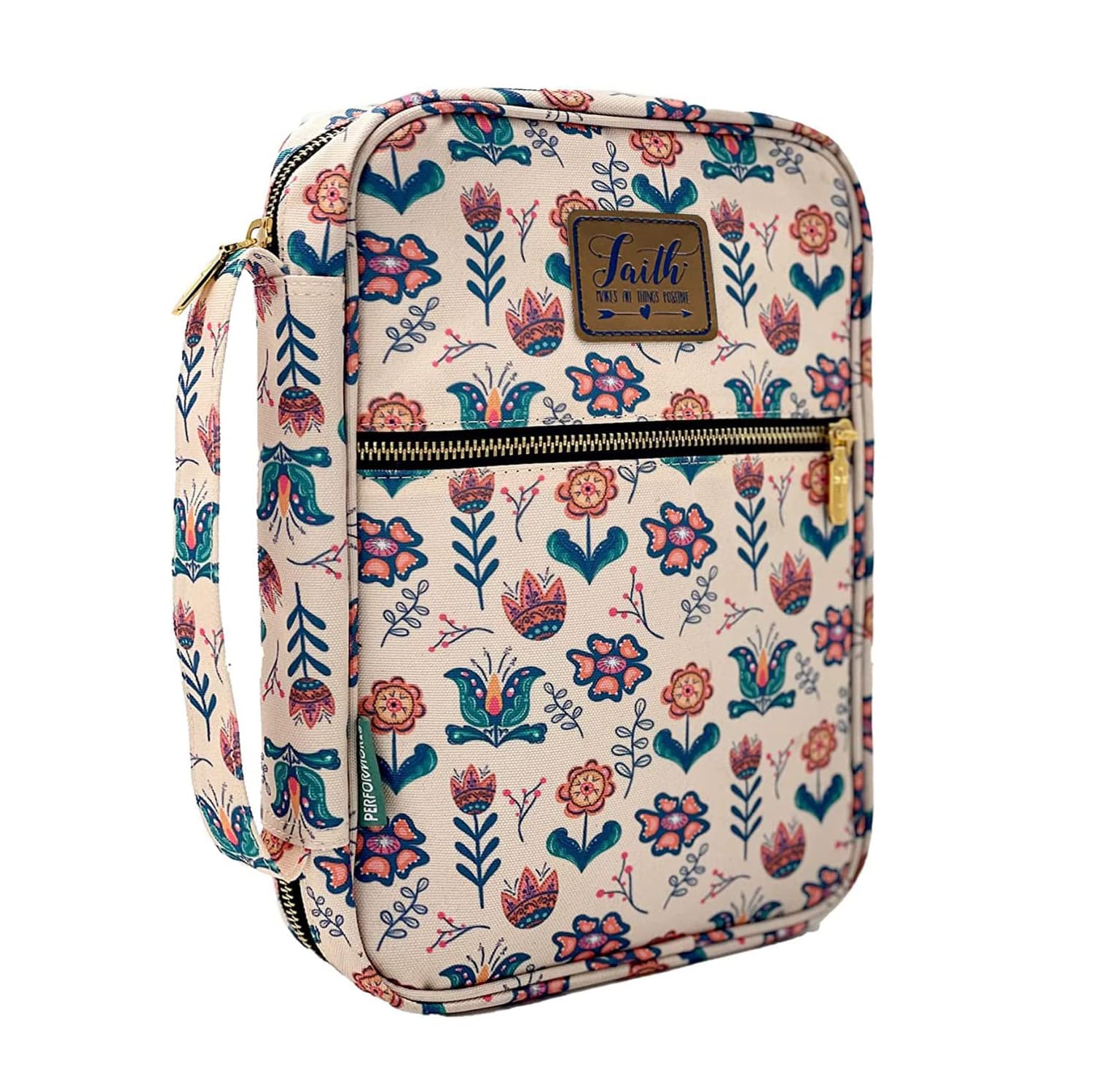 Performore Floral Bible Bags For Women - Stylish & Functional Zippered Book Cover With Handle And Pockets - Fits Standard & Larg