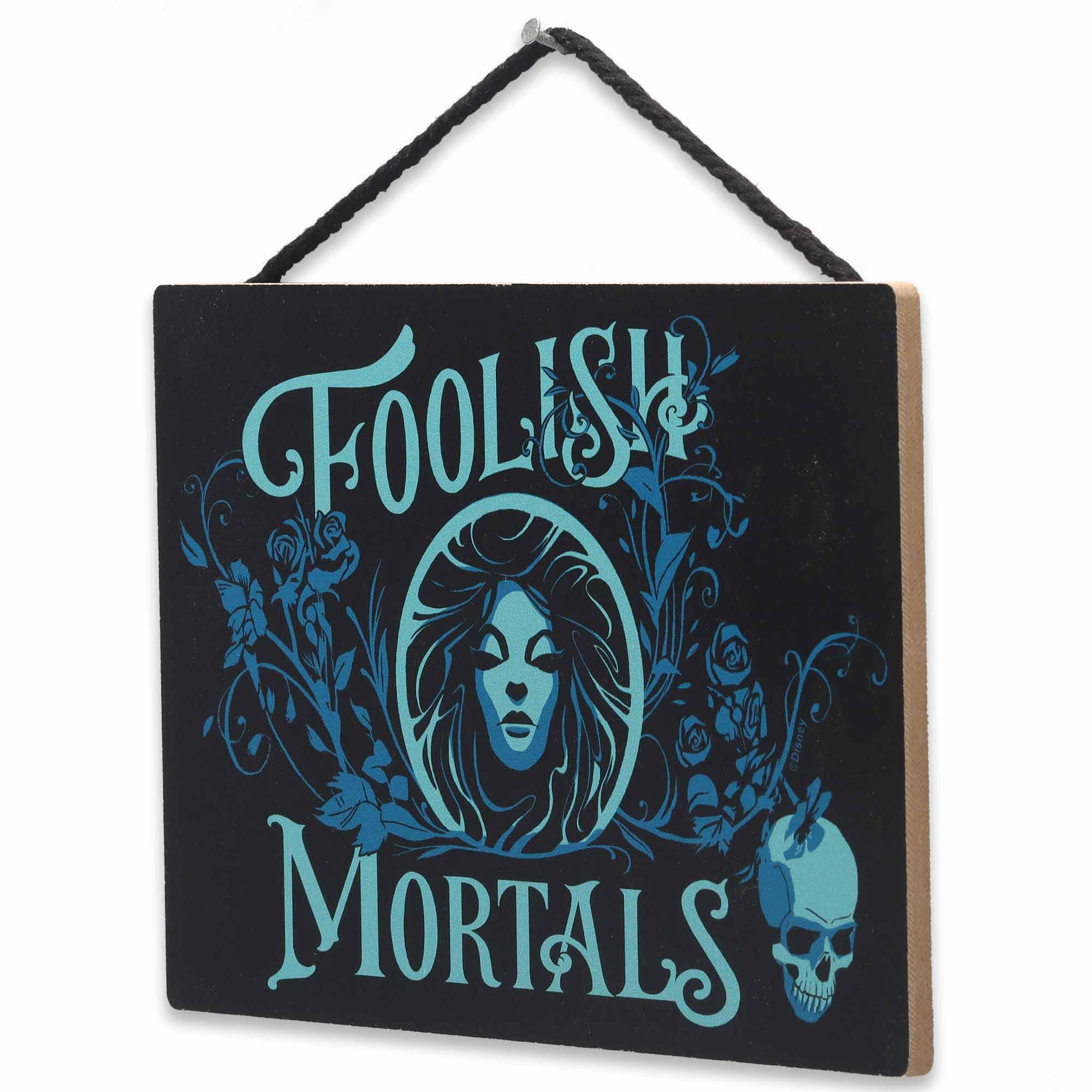 Open Road Brands Disney Haunted Mansion Foolish Mortals Hanging Wood Wall Decor - Spooky Foolish Mortals Sign For Halloween Deco