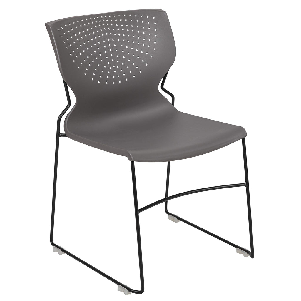 Flash Furniture Hercules Series 661 Lb. Capacity Gray Full Back Stack Chair With Black Powder Coated Frame