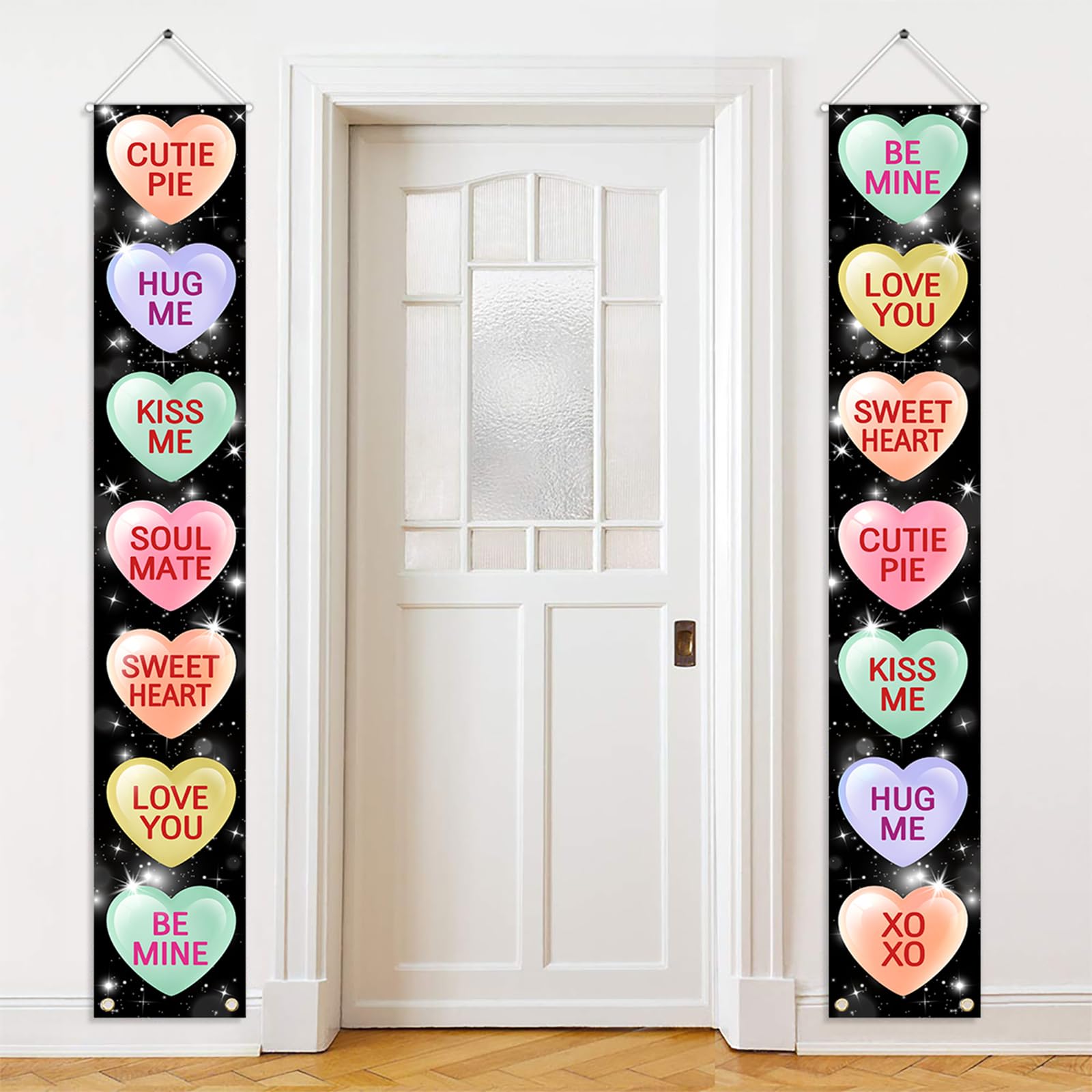 Avezano Valentines Day Door Banner Black Conversation Heart Door Decorations Valentines Day Party Supplies Indoor Outdoor