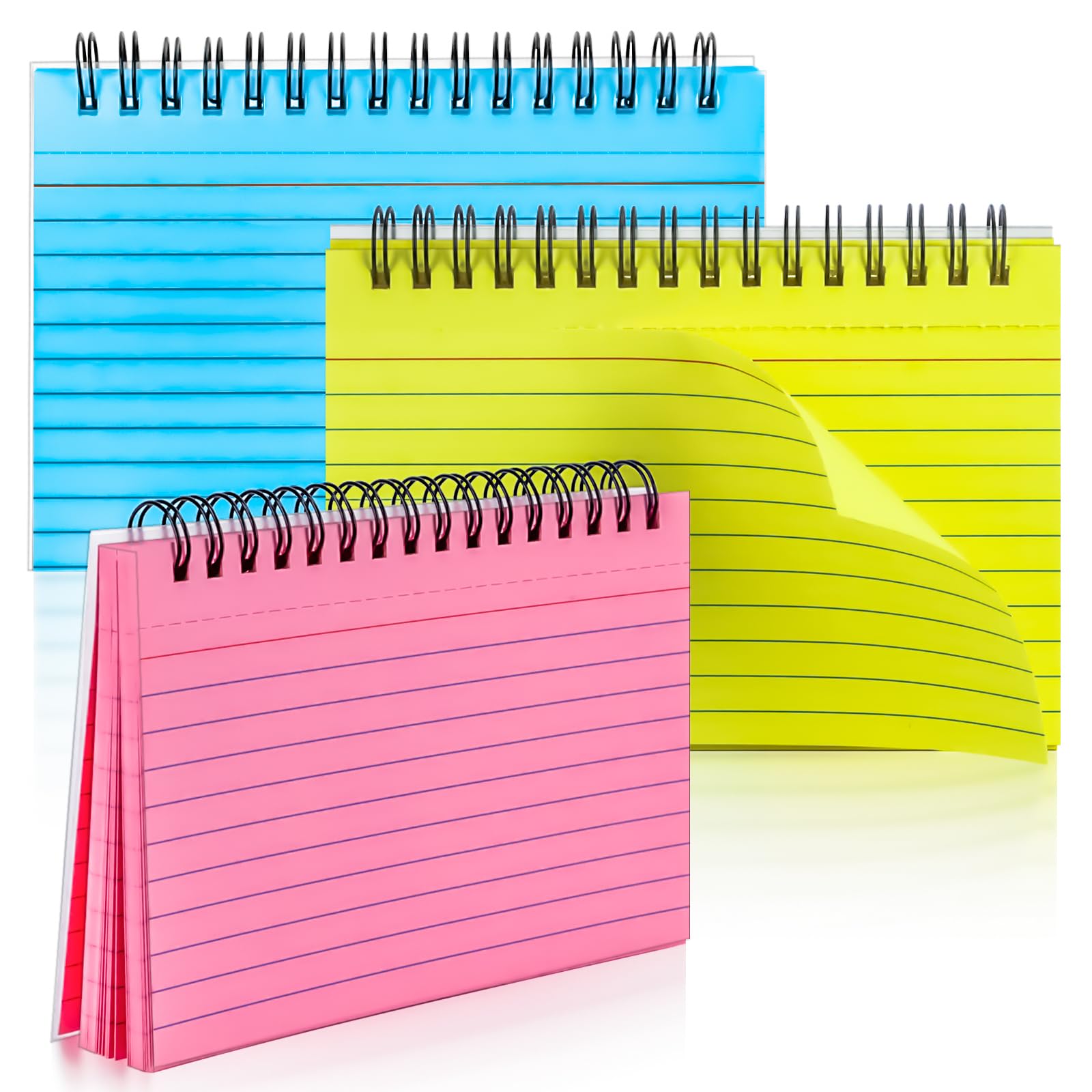 Motbach Colorful 150 Pcs Spiral Index Cards 4X6 Inch Flash Cards With Ring Lined Note Card Book Flashcards, Colored Ruled Card P