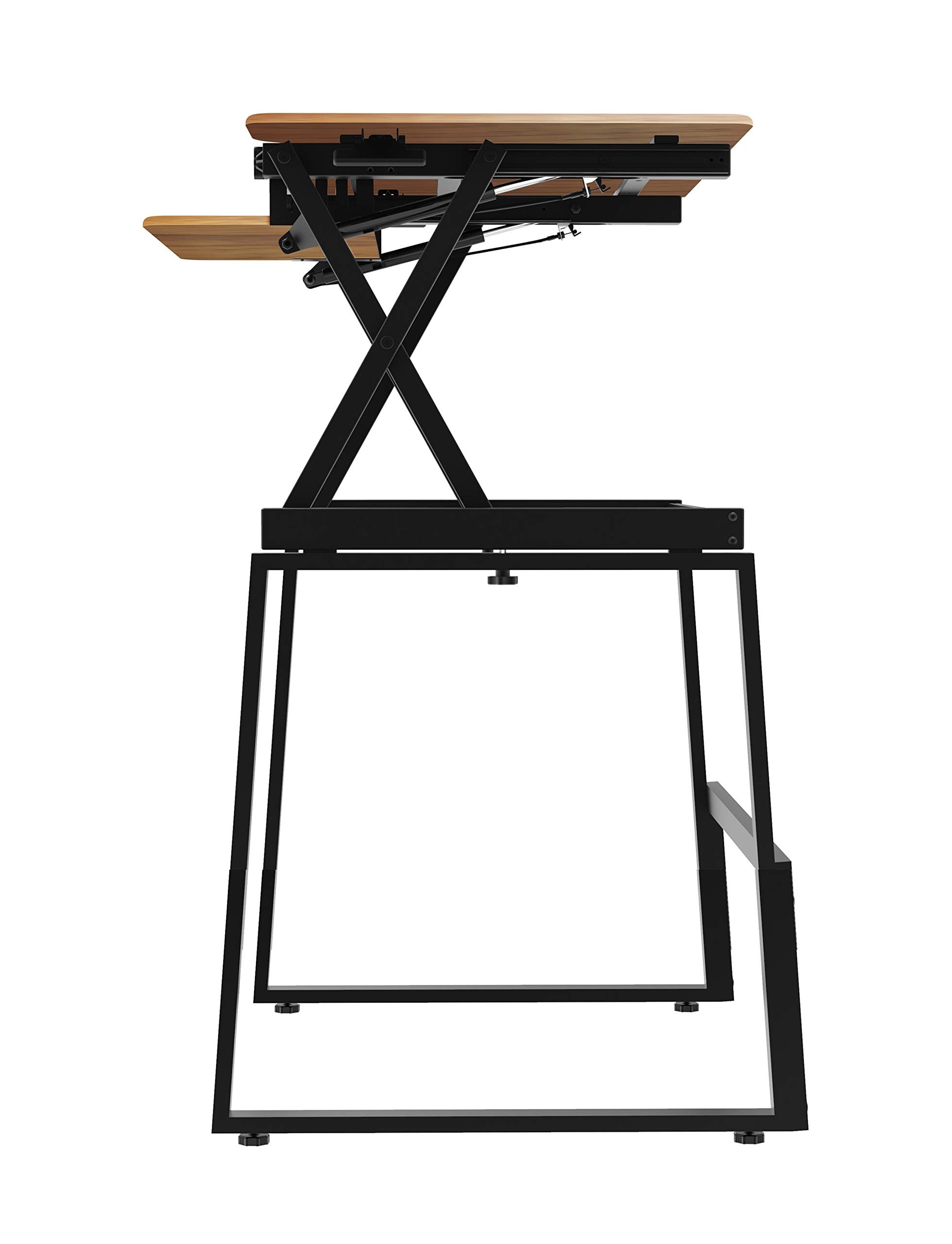 Rocelco 40" Large Height Adjustable Standing Desk BUNDLE - Quick Sit Stand Up Dual Monitor Riser - Gas Spring Assist Computer Workstation - Retractable Keyboard Tray - Teak Wood Grain (R DADRT-40-FS2)