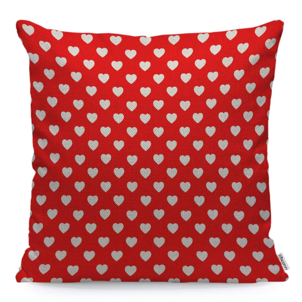 Wondertify Pillow Cover Red And White Hearts Polka Dot - Soft Linen Pillow Case For Decorative Bedroom/Livingroom/Sofa/Farm House - Couch Pillow Cushion Covers 18X18 Inch 45X45 Cm