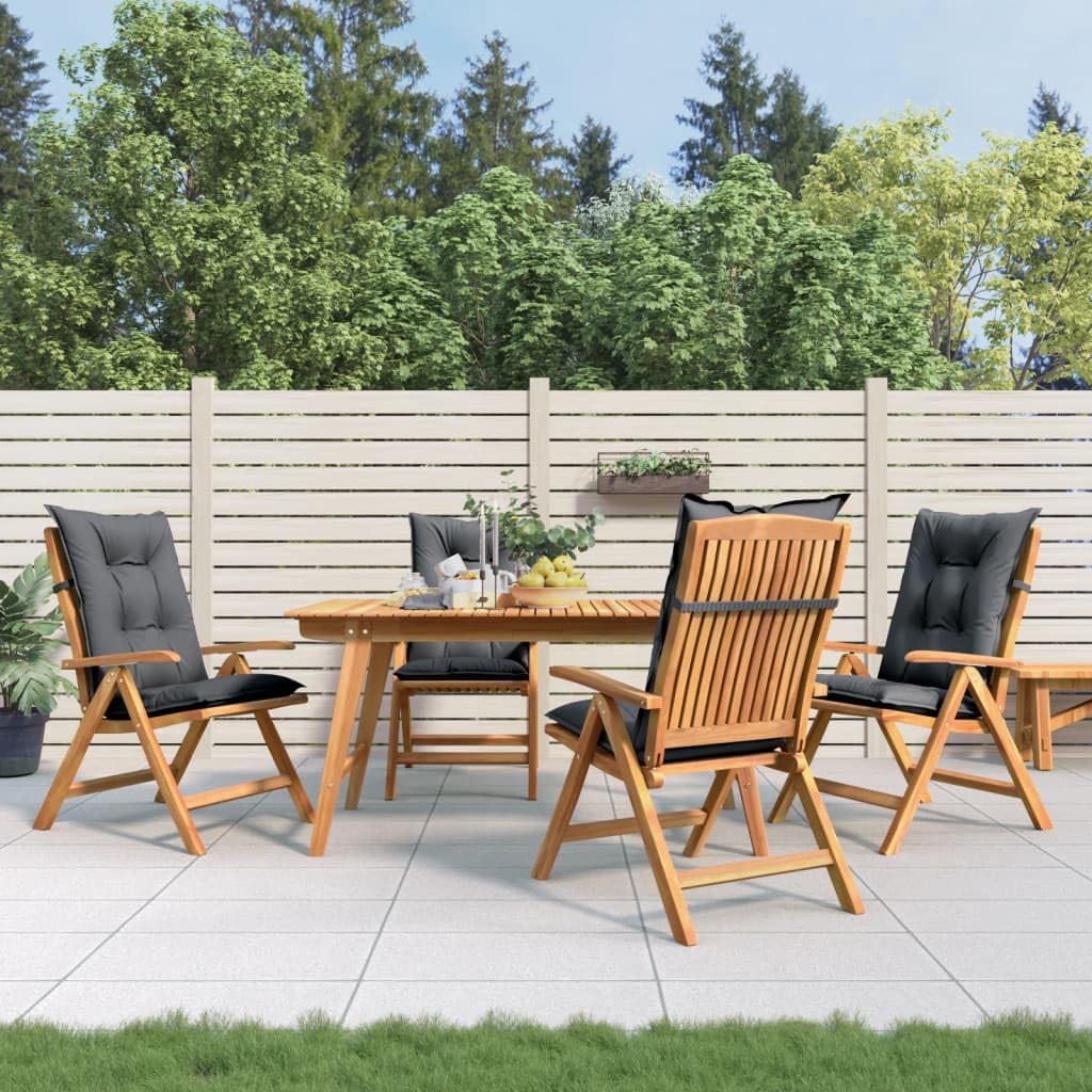 vidaXL Solid Teak Wood Reclining Patio Chairs ?Set of 4 Outdoor Garden Seating with Water-Resistant Cushions, Adjustable Backrest, Foldable Design and Anthracite Color.