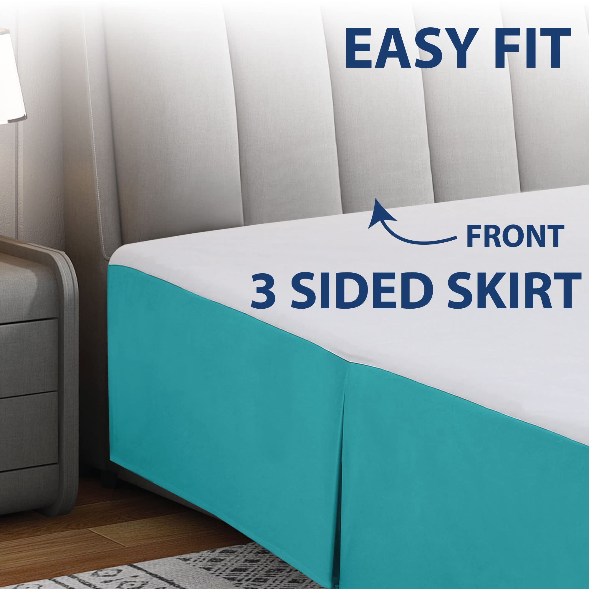 Cathay Home Double Brushed Microfiber Pleated Easy Fit Bed Skirt, Ultra Soft, Fade And Wrinkle Resistant - Larkspur Blue, King