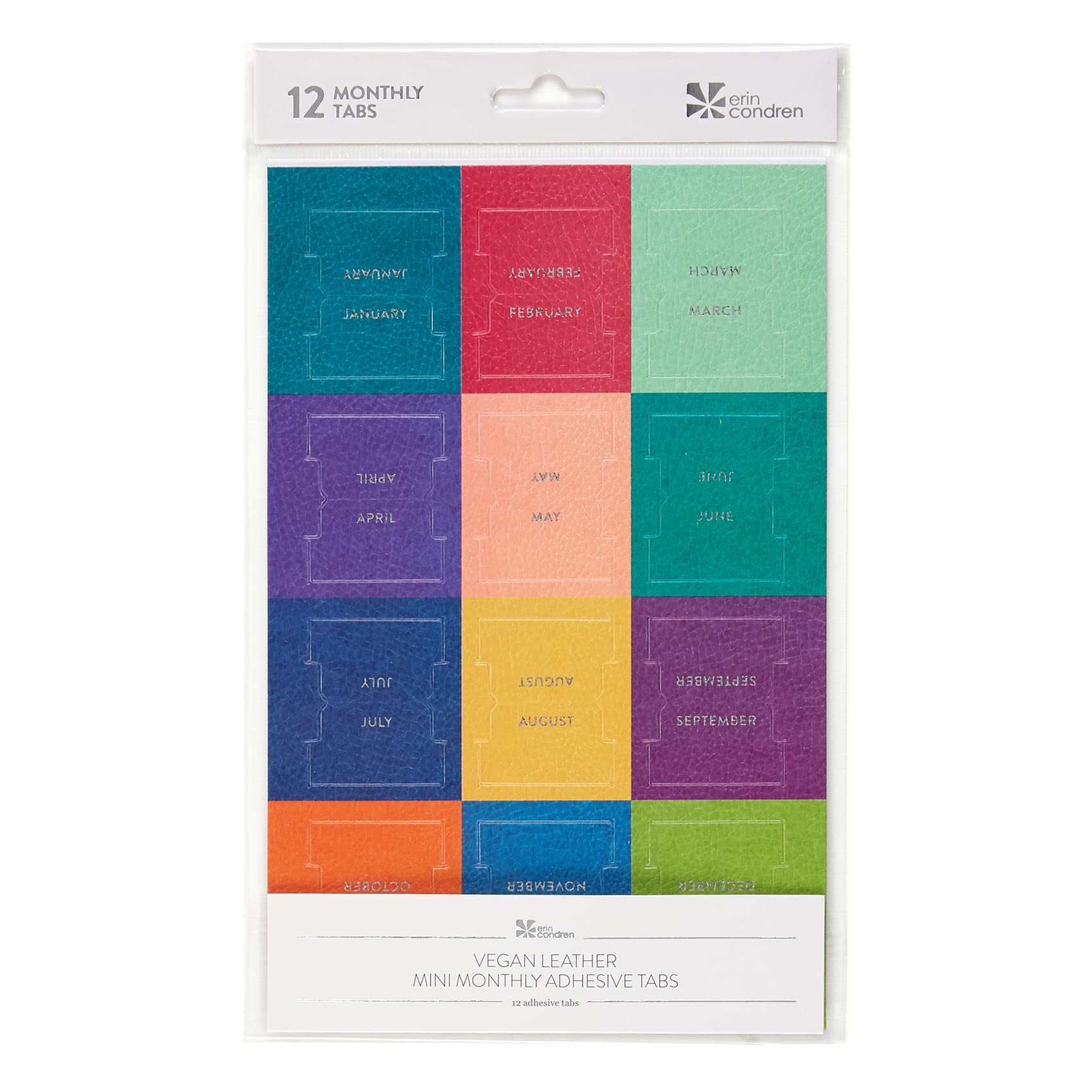 Vegan Leather Colorful + Metallic Foil Mini 12 Month Adhesive Tabs For Folders, Pages. Organize Your Files, Books And Agenda'S W