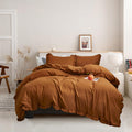 Luxlovery Pumpkin Color Ruffle Comforter Set Queen Farmhouse Rust Bedding Comforter Set Full Shabby Chic Solid Cotton Terracotta