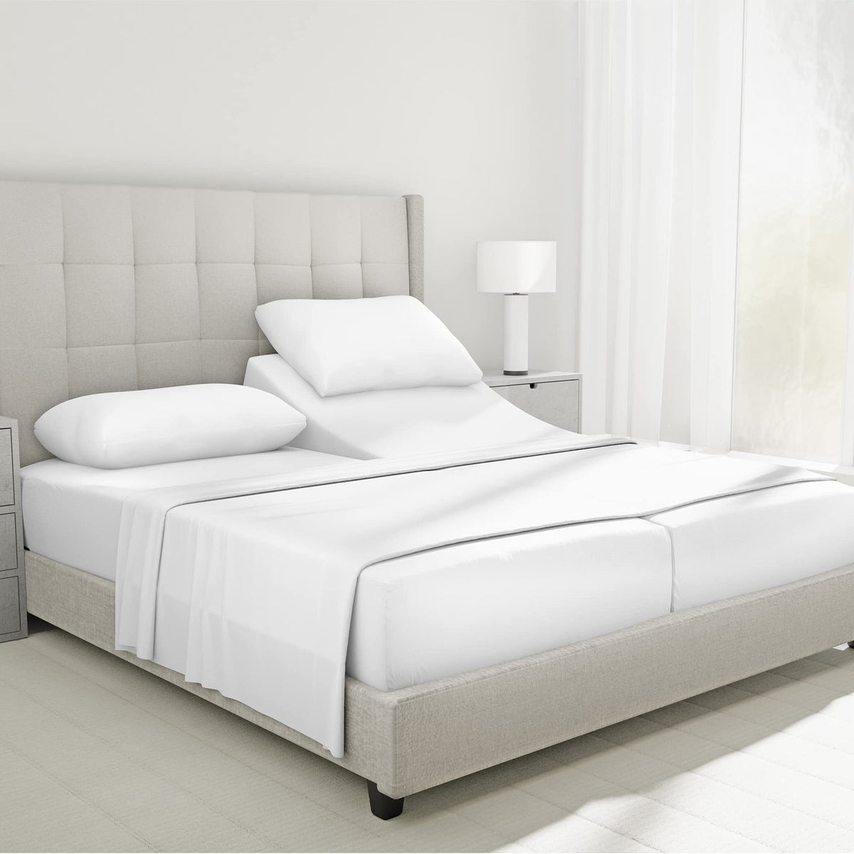 California Design Den Luxury Split King Sheets For Adjustable Bed, 100% Cotton 1000 Thread Count, Snug Fit, 5Pc Set With 2 Twin-