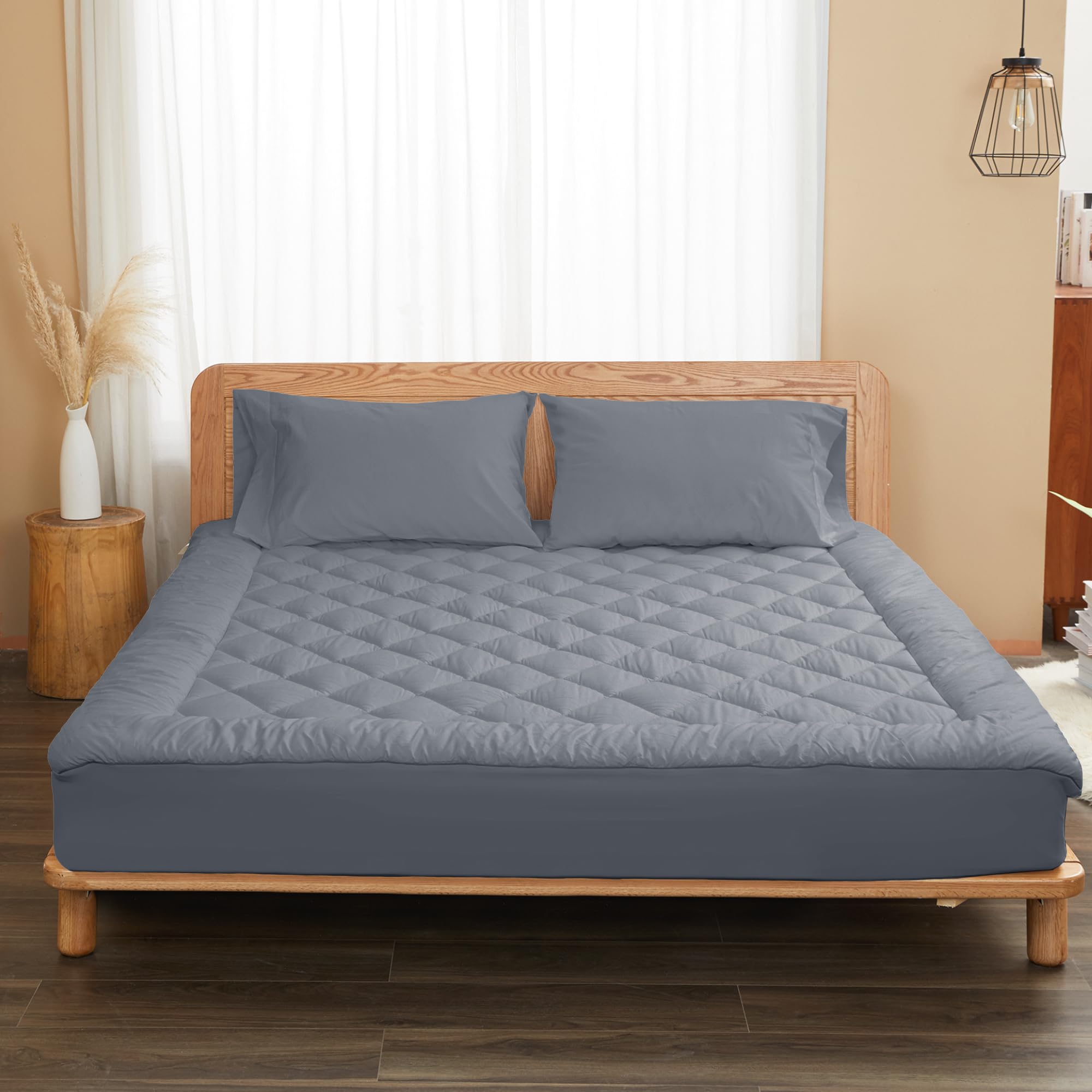 Homtec Queen Size Mattress Pad Cotton Top Mattress Cover Quilted Fitted Mattress Protector With 18-22'' Deep Pocket Down Alterna