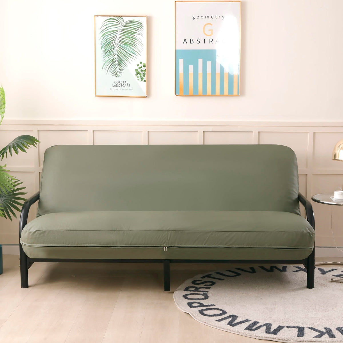 OctoRose 3 Side Zipper Full Size Anti Scratch Olive Green Waterproof Pet Friendly Faux Leather Futon Cover/Sofa Day Bed Mattress
