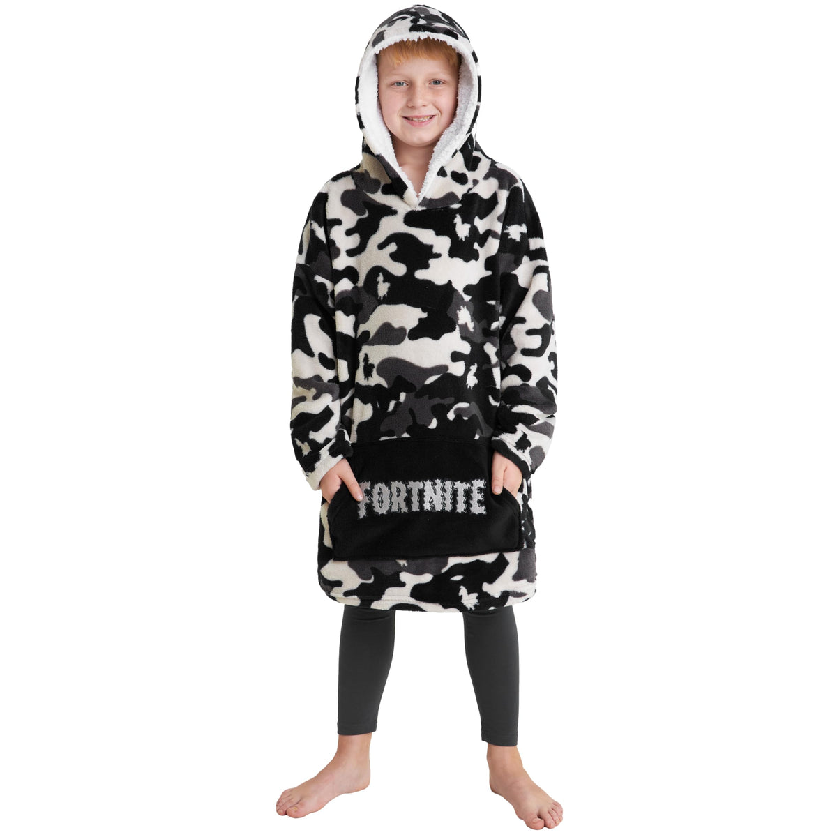 Fortnite Blanket Hoodie For Boys Teens 14+ Wearable Blanket Fleece Extra Long (Black Camo Kids)
