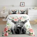 Highland Cow Bedding Set Kids Rose Floral Bull Cattle Comforter Set for Girls Teens Western Wildlife Animal Comforter Farmhouse 