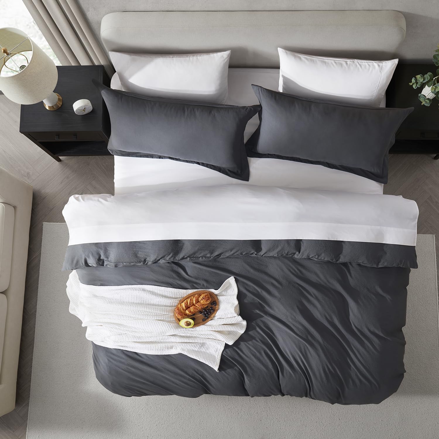 Nestl Dark Grey Duvet Cover Full Size - Soft Prewashed Full Size Duvet Cover Set, 3 Piece, With Zipper Closure, 1 Duvet Cover 80X90 Inches And 2 Pillow Shams