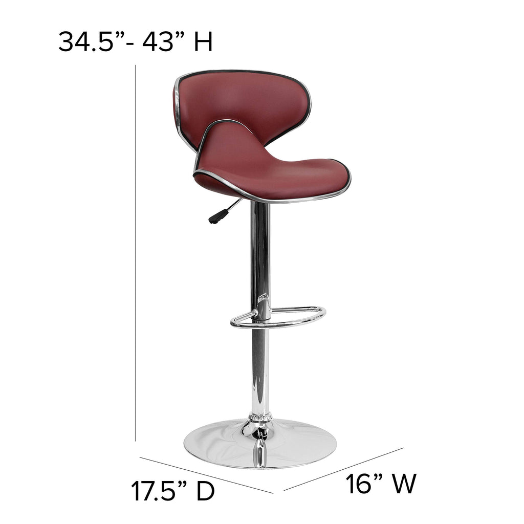 Flash Furniture Devin Contemporary Cozy Mid-Back Burgundy Vinyl Adjustable Height Barstool with Chrome Base