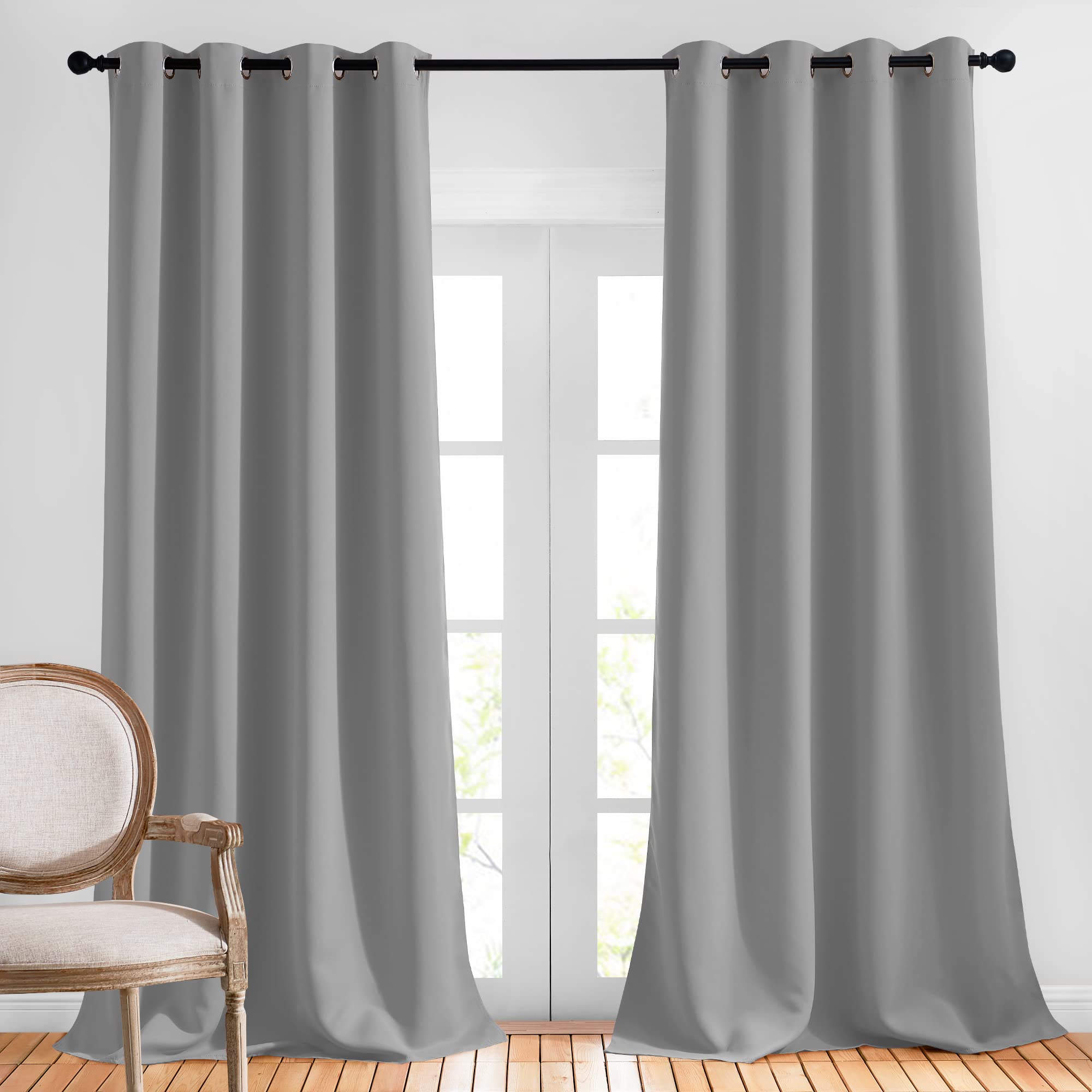 Nicetown Bedroom Blackout Curtains Panels - Triple Weave Energy Saving Thermal Insulated Solid Grommet Blackout Draperies For Li