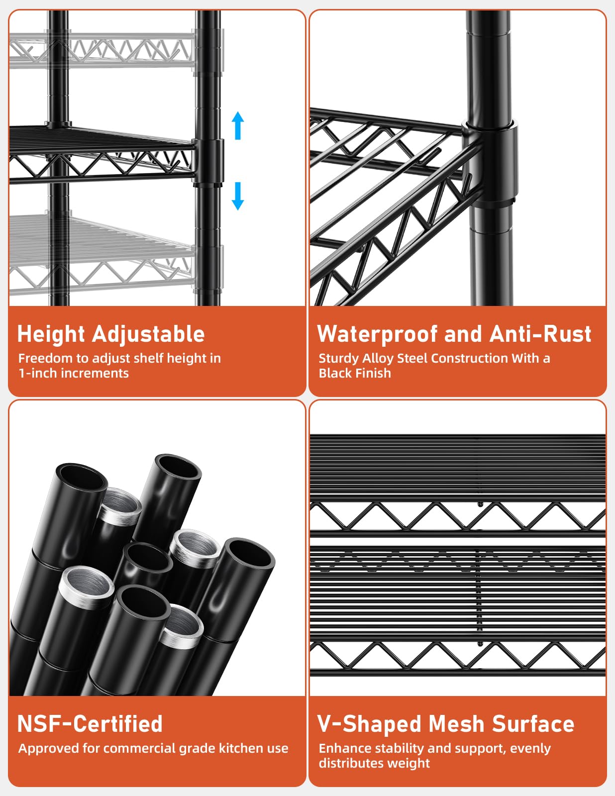 Simple Deluxe 3-Tier Heavy Duty Storage Shelves 750Lb Capacity, 24.02' D X 13.78' W X 31.98' H Shelving Unit For Pantry, Garage, Laundry And Kitchen, Black