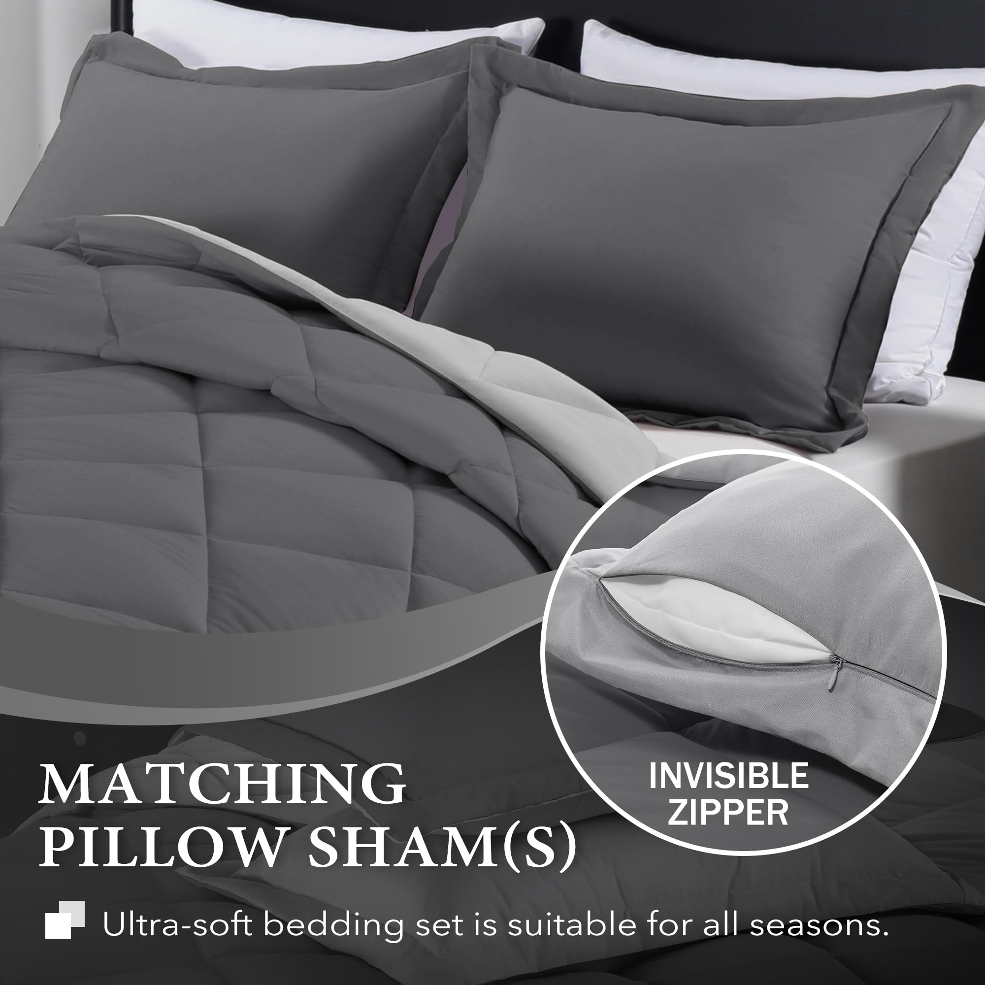 Downluxe Full Size Comforter Set - Charcoal And Grey Full Comforter - Soft Bedding Sets For All Seasons -3- Piece Comforter Set Full With 2 Reversible Pillow Shams