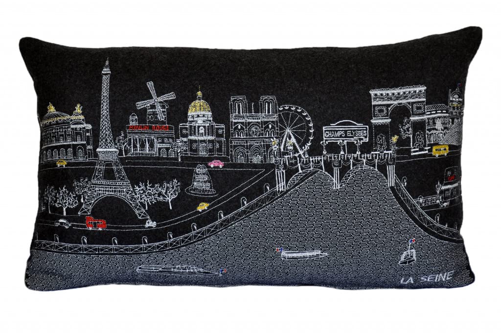 HomeRoots Grey 24' Black and White Paris Nighttime Skyline Standard Lumbar Decorative Pillow