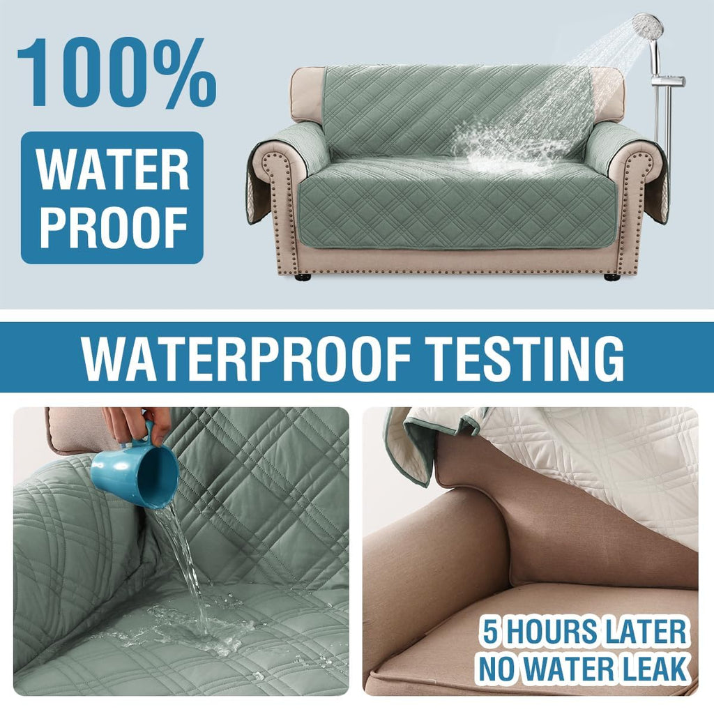 H.Versailtex 100% Waterproof Couch Covers For 2 Cushion Couch Sofa Modern Sofa Covers Waterproof And Washable Thick Soft Couch Cover For Dogs With Elastic Straps (Loveseat, Lily Pad/Beige)