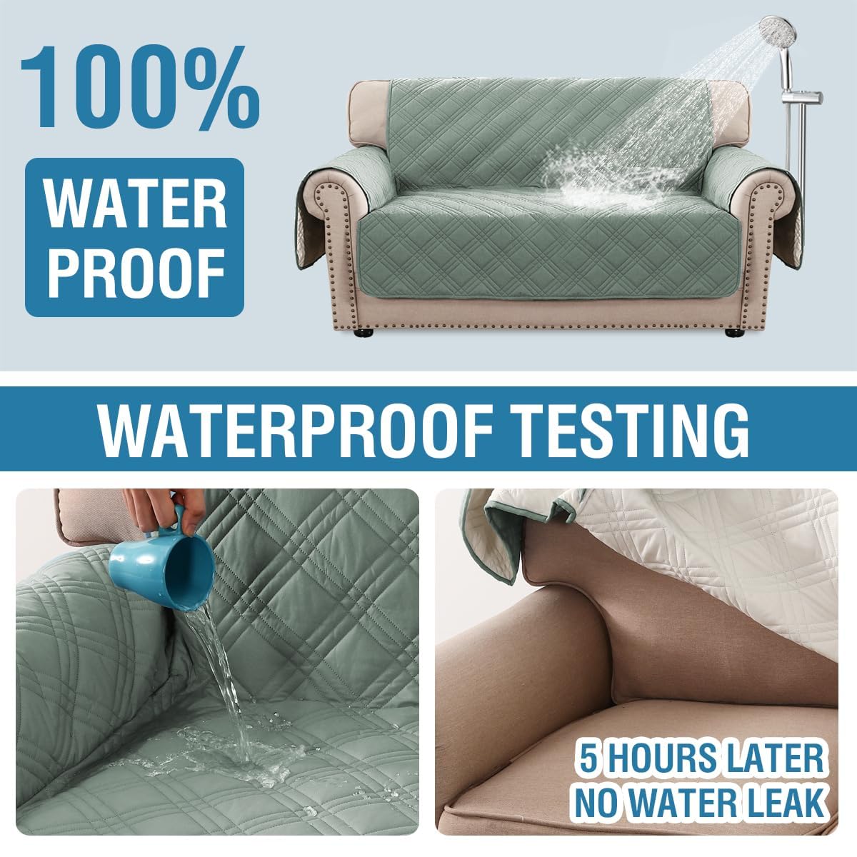 H.Versailtex 100% Waterproof Couch Covers For 2 Cushion Couch Sofa Modern Sofa Covers Waterproof And Washable Thick Soft Couch Cover For Dogs With Elastic Straps (Loveseat, Lily Pad/Beige)