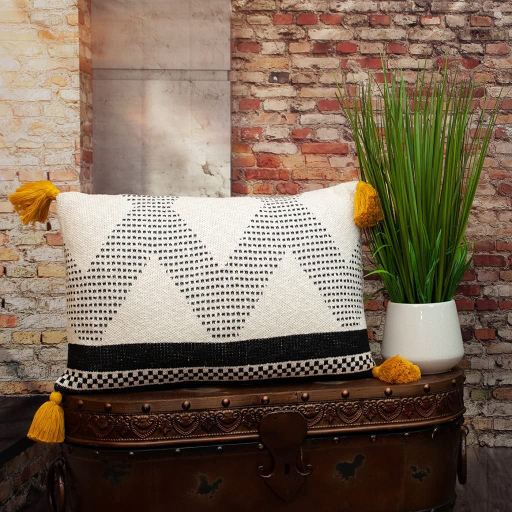 HomeRoots 100% Cotton Beige and Black Knit Throw Pillow