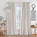 Miulee 100% Blackout Curtains 90 Inches Long Linen Curtains & Drapes For Bedroom Back Tab Living Room Darkening Full Black Out Window Curtain Panels Rod Pocket, Beige, 2 Panels Set