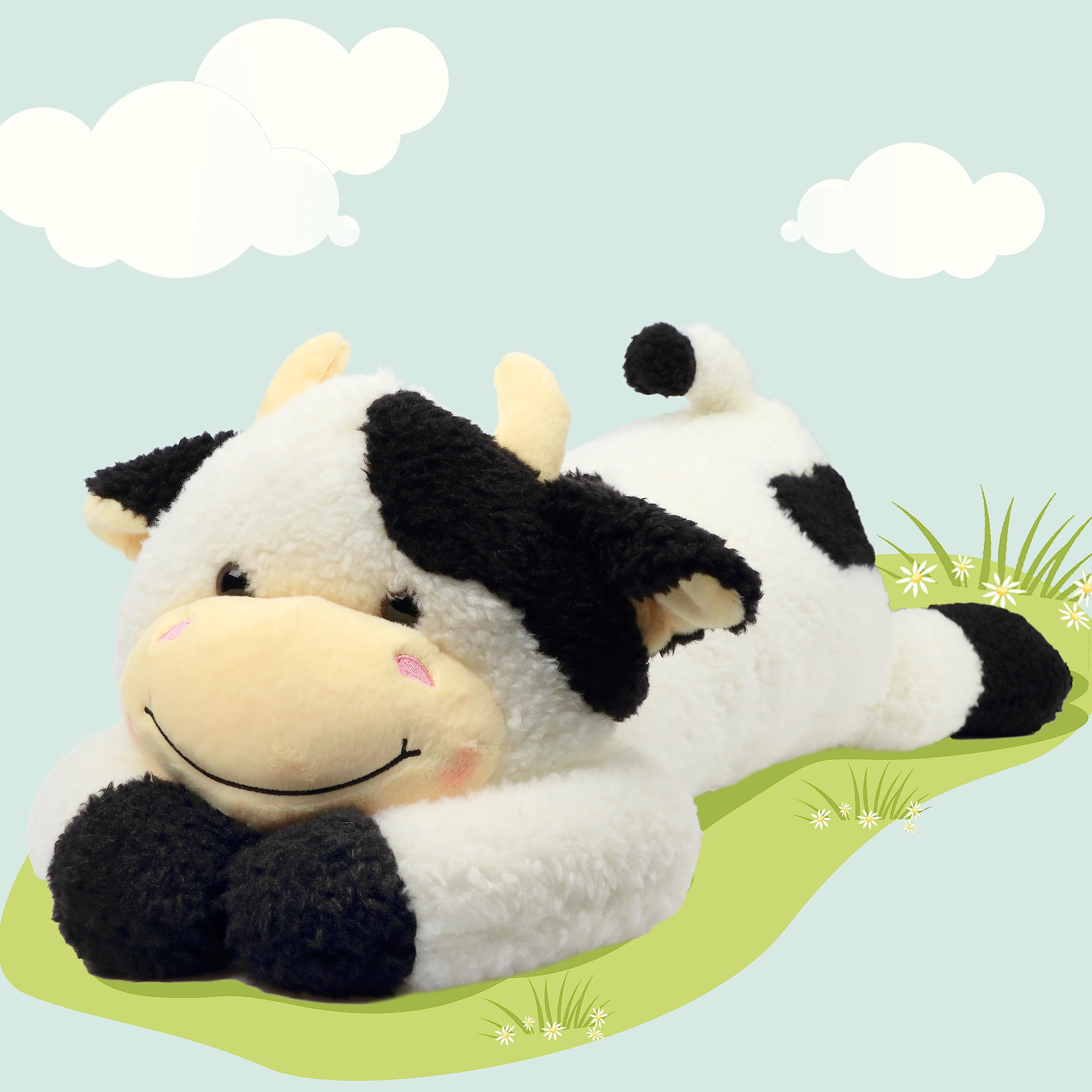 Easfan 36 Lying Cow Stuffed Animal Large Hugging Cow Plush Pillow Toy Soft Cute Cattle Doll Home Decoration Christmas Birthday G