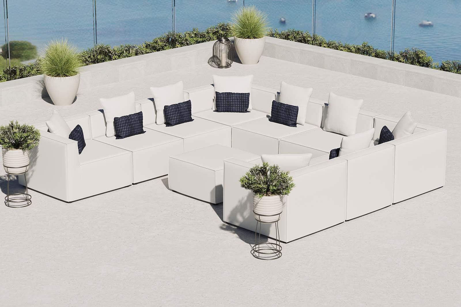Modway Eei-4389-Whi Saybrook Patio Upholstered Sectional Sofa In White, 10-Piece Set