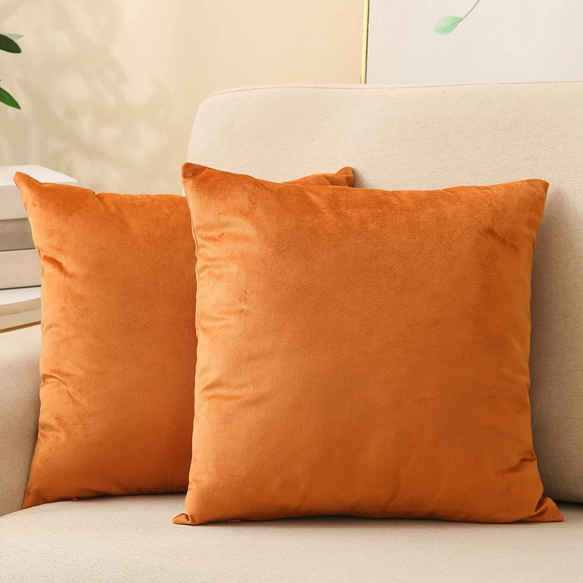Baizevio Velvet Solid Throw Pillow Cushion Covers 16 Inch X 16 Inch (Orange)